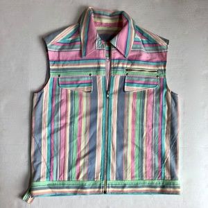 Vintage Pastel Striped Denim Vest